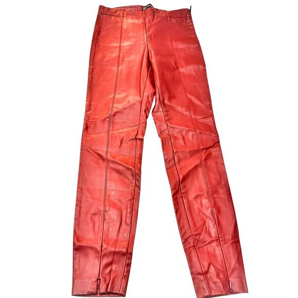Zara Mid-rise Legging Red Skinny Faux Leather Side Zip Hot Pants Size Medium NWT - Picture 2 of 9
